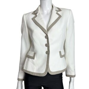 Tahari ASL White Beige Trim Blazer Jacket